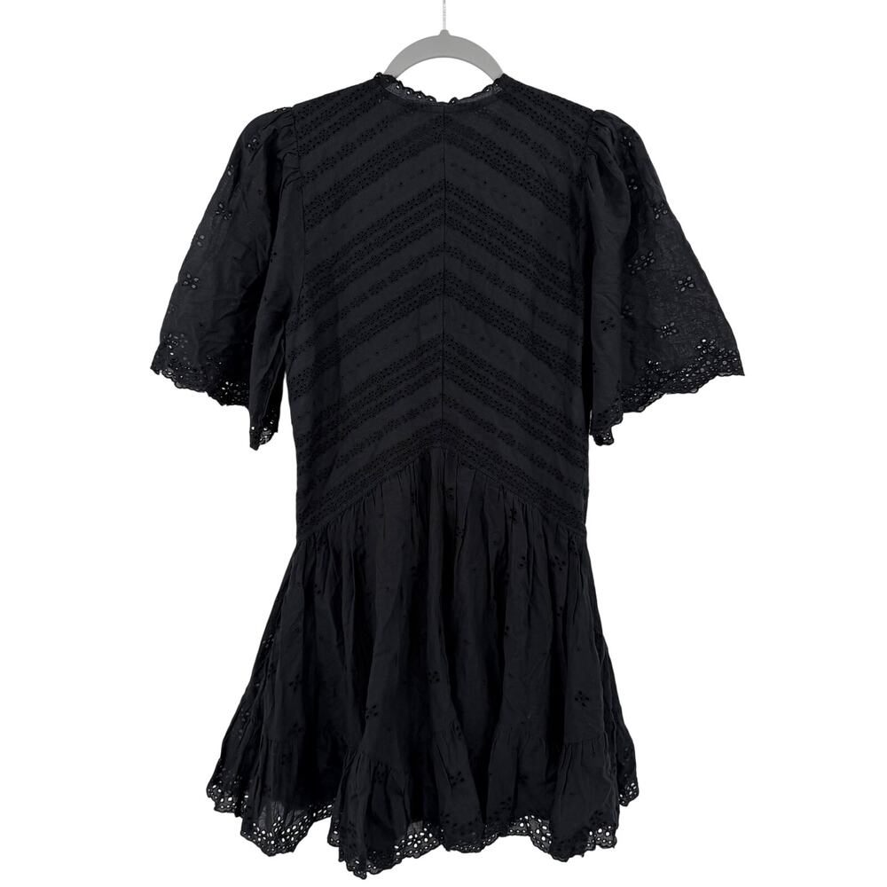 Madewell Eyelet Flutter Sleeve Mini Dress in Cotton Black Size 0 - Picture 9 of 10